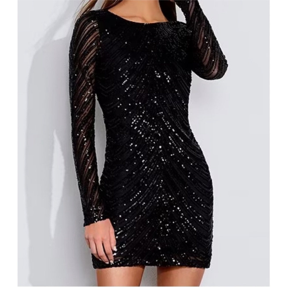 NWT GB-Black Sequin, Long Sleeve, Cocktail Mini Party Dress, Semi-Formal, Small